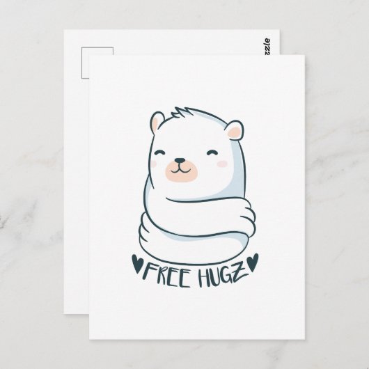 Kawaii FREE HUGS Polar Bear White Cute Love Briefkaart (Voorkant / Achterkant)