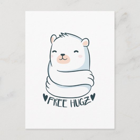 Kawaii FREE HUGS Polar Bear White Cute Love Briefkaart (Voorkant)