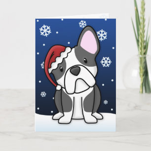 Kawaii French Bulldog kerstkaart (B&W) Feestdagen Kaart