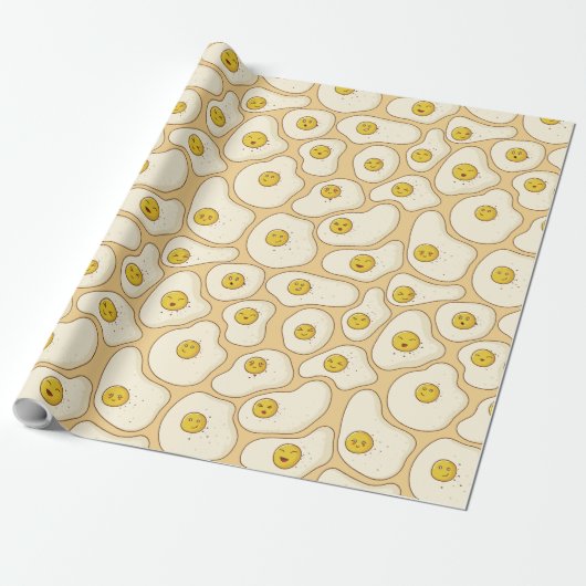 Kawaii Fried Eggs Pattern Cadeaupapier (Uitgerold)