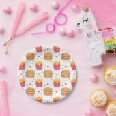 Kawaii Fries en Burger Pattern Papieren Bordje (Feest)