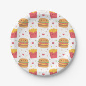 Kawaii Fries en Burger Pattern Papieren Bordje (Voorkant)