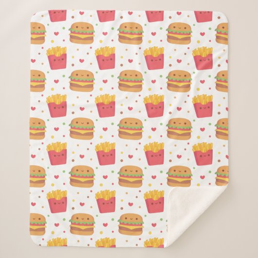Kawaii Fries en Burger Pattern Sherpa Deken (Voorkant)