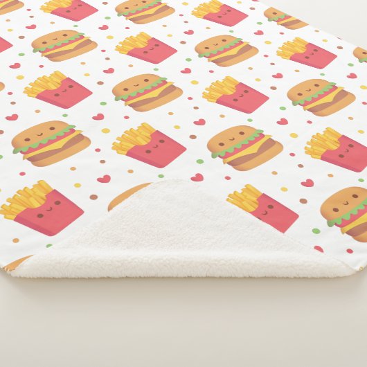 Kawaii Fries en Burger Pattern Sherpa Deken (3/4)
