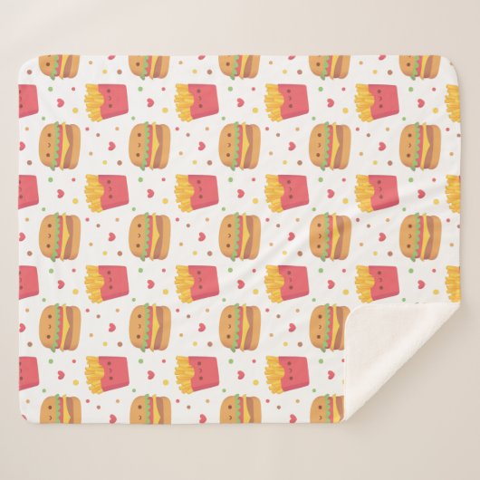 Kawaii Fries en Burger Pattern Sherpa Deken (Voorkant (horizontaal))