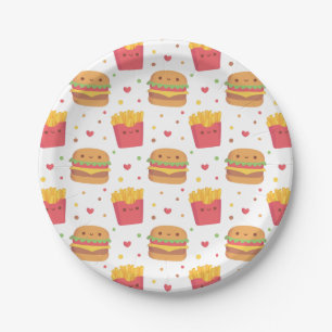 Kawaii frietjes en hamburgermotief papieren bordje