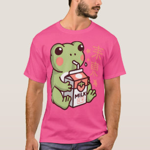 Kawaii Frog Drink Aardbei Milkshake Japanese An T-shirt