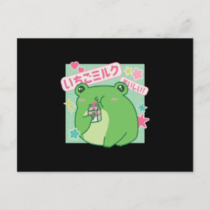 Kawaii Frog drink aardbeienmelk Briefkaart