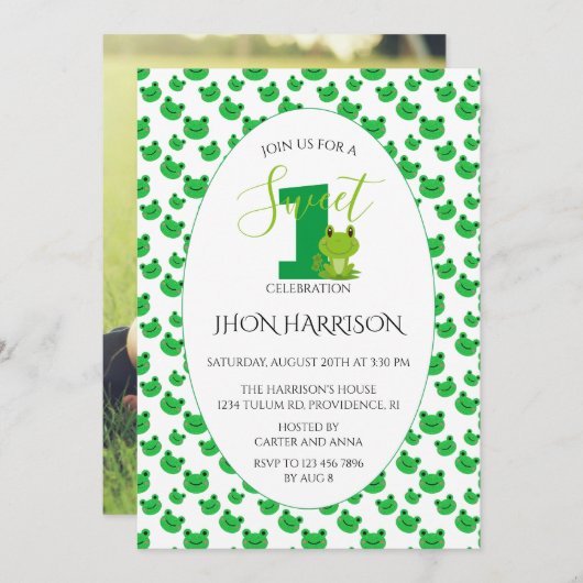 Kawaii Frog Eerste verjaardag Kaart (Voorkant / Achterkant)