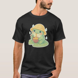 Kawaii Frog Eten Ramen op Lily Pad - Schattige Rai T-shirt