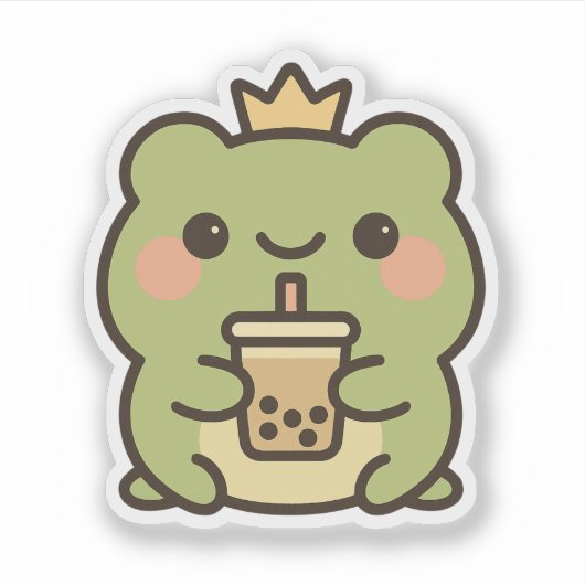Kawaii Frog met Bubble Tea Sticker (Voorkant)