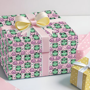 Kawaii Frog Prinses Roze & Groene Baby Meisje Kind Cadeaupapier