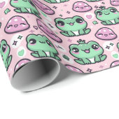 Kawaii Frog Prinses Roze & Groene Baby Meisje Kind Cadeaupapier (Rol Hoek)