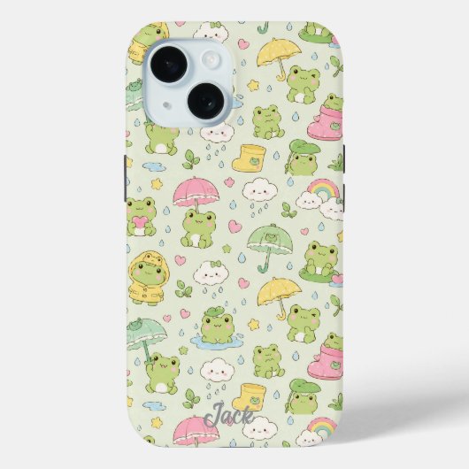 Kawaii Frog Rainy Day Pattern Phone Case (Achterkant)