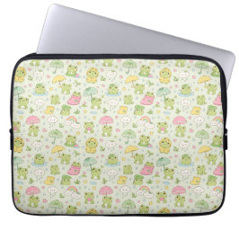 Kawaii Frog Rainy Day Pattern Wrapping Laptop Sleeve