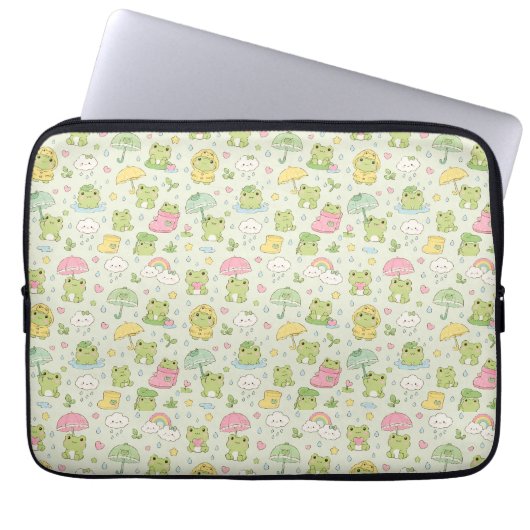 Kawaii Frog Rainy Day Pattern Wrapping Laptop Sleeve (Voorkant)