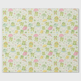 Kawaii Frog Rainy Day Pattern Wrapping Paper Cadeaupapier