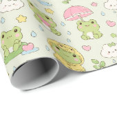 Kawaii Frog Rainy Day Pattern Wrapping Paper Cadeaupapier (Rol Hoek)