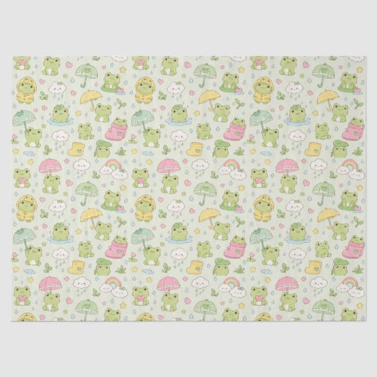 Kawaii Frog Rainy Day Pattern Wrapping Paper Tissuepapier (Voorkant)