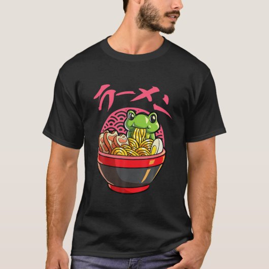 Kawaii Frog Ramen Japans noodle Anime Kikker T-shirt (Voorkant)