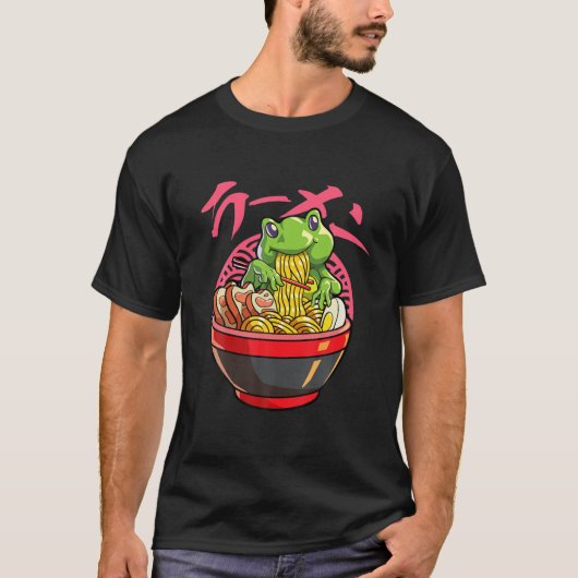 Kawaii Frog Ramen Japans noodle Anime Kikker T-shirt (Voorkant)