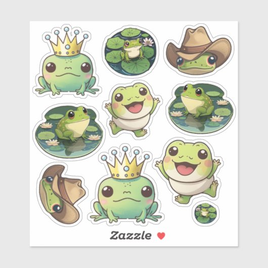 Kawaii Frog Sticker Sheet, Funny Froggy Stickers (Vel)