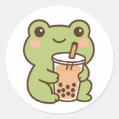 Kawaii Frog With Bubble Tea Sticker (Voorkant)