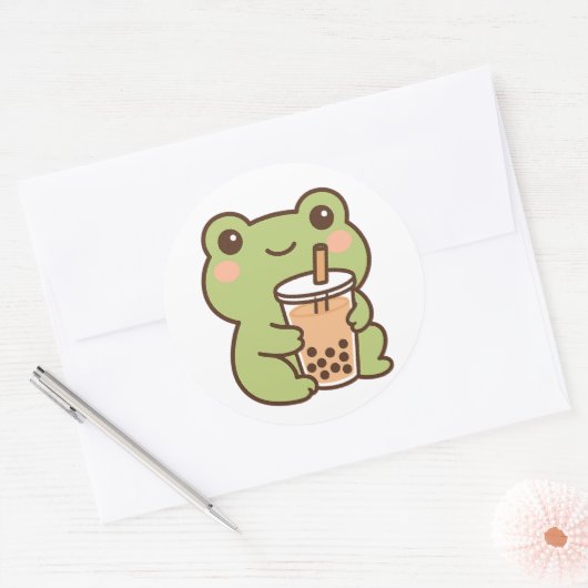 Kawaii Frog With Bubble Tea Sticker (Envelop)
