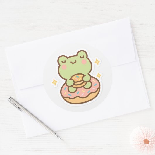 Kawaii Frog with Donut Sticker (Envelop)