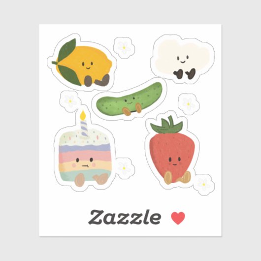 Kawaii fruit en dessert Clipart Sticker (Vel)