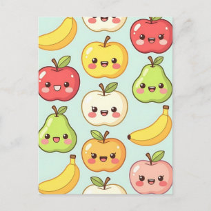 Kawaii Fruit Naadloos Patroon Cute Cartoon Briefkaart