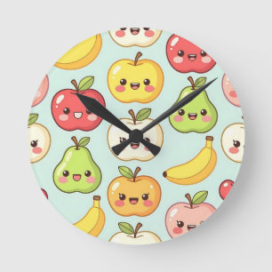 Kawaii Fruit Naadloos Patroon Mooie Cartoon Ronde Klok