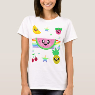 KAWAII FRUIT REGENBOOG STREEPEN TRUI T-SHIRT