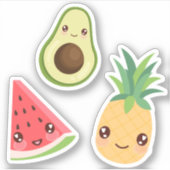 Kawaii Fruit | Watermeloen, ananas & avocado Sticker (Voorkant)