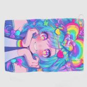 Kawaii Fun Rainbow Anime Girl Golfhanddoek (Horizontaal)