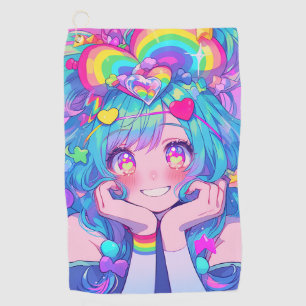 Kawaii Fun Rainbow Anime Girl Golfhanddoek