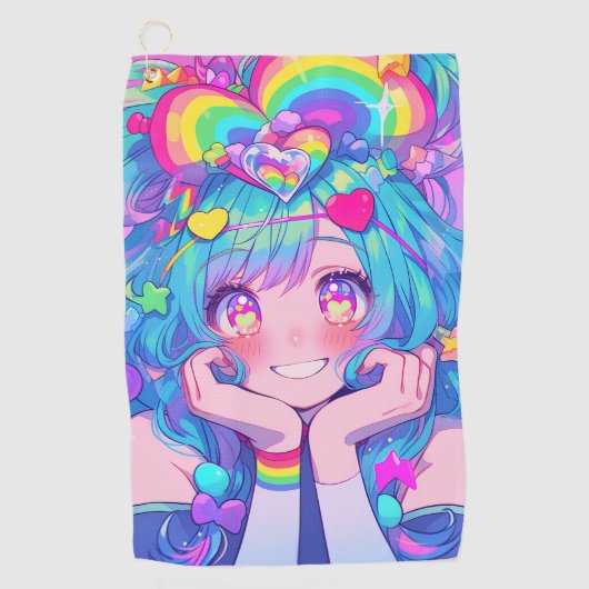 Kawaii Fun Rainbow Anime Girl Golfhanddoek (Voorkant)