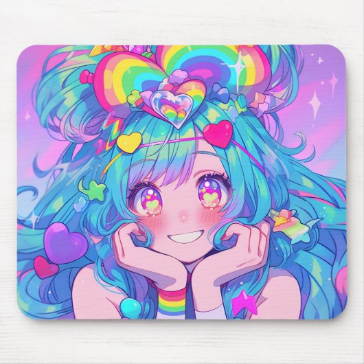 Kawaii Fun Rainbow Anime Girl Muismat (Voorkant)