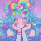 Kawaii Fun Rainbow Anime Girl Sticker (Voorkant)