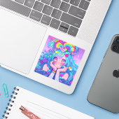 Kawaii Fun Rainbow Anime Girl Sticker (Laptop met iPhone)