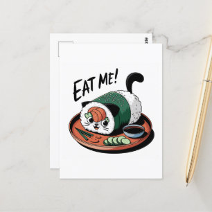 Kawaii Funny Cat Shaped Sushi Roll Briefkaart