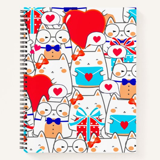 Kawaii Funny Cats Love Pattern Notitieboek (Voorkant)