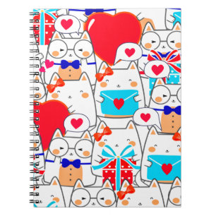 Kawaii Funny Cats Seamless Love Pattern Notitieboek