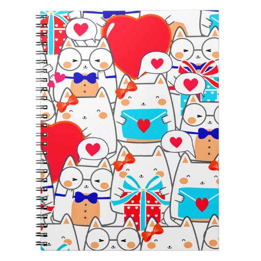 Kawaii Funny Cats Seamless Love Pattern Notitieboek (Voorkant)