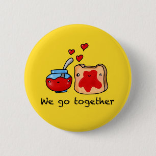 Kawaii gaan we samen als jam en toast cartoon ronde button 5,7 cm
