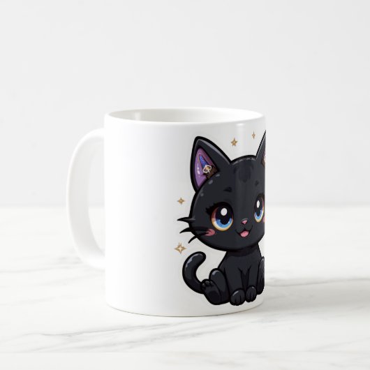 Kawaii Galaxy Black Cat Mok Schattige hemels Kat (Voorkant links)