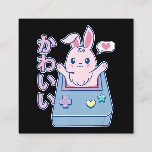 Kawaii Gamer Bunny - Rabbit Pastel Cute Vierkante Visitekaartje (Voorkant)