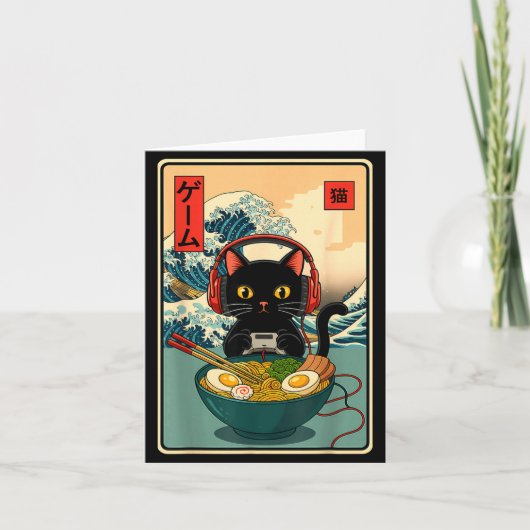 Kawaii Gamer Cat Ramen Retro Japanese Funny Cat Ga Kaart (Voorkant)