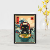 Kawaii Gamer Cat Ramen Retro Japanese Funny Cat Ga Kaart (Gele Bloem)