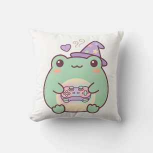 Kawaii Gamer Kikker Tovenaar Pastel Cozy Dekkussen Kussen